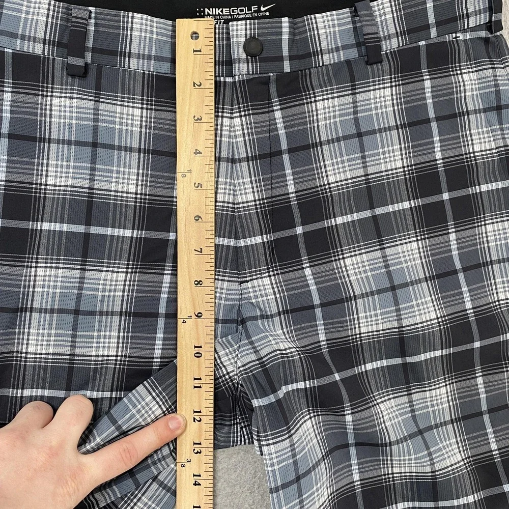 Nike Golf Shorts Mens 34 Gray Plaid‎ Dri-Fit Bermuda Golf 12 Inch Stretch